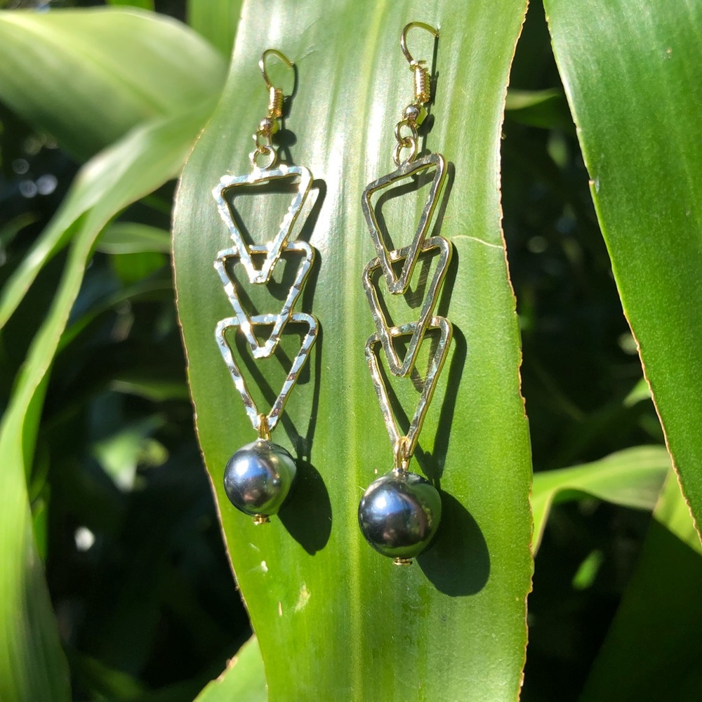 Gold Plated Triangle Pearl Earrings
